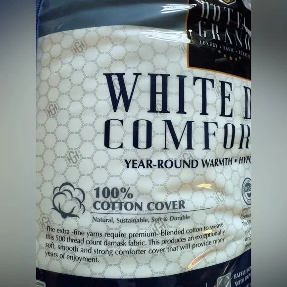 Hotel Grand White Down Comforter 650 Fill Power Classic Solid Queen Elegant Set